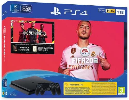 Sony Playstation 4 Slim 1TB, Fifa 20 inkl. Fifa 20 + 2 Dualshock Controller