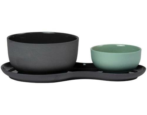 Nudge Seriverplatte Suppe & Salat Liquorice 3tlg Set aus eingefärbtem Porzellan