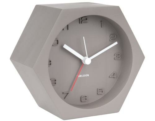 KARLSSON Wecker Hexagon aus Beton, Grau 11.5 x 10 x 6 cm, Exkl. AA Batterien
