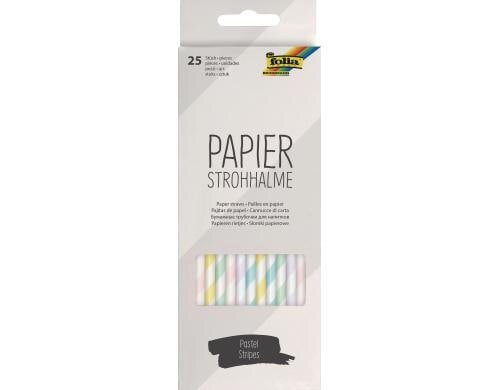 Folia Strohhalm aus Papier Pastel Stripes 25 Stück, 19,7cm, Ø6mm