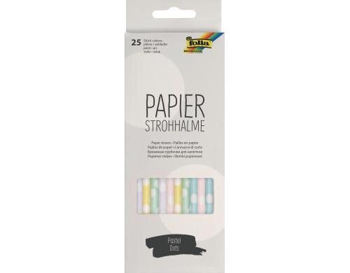 Folia Strohhalm aus Papier Pastel Dots 25 Stück, 19,7cm, Ø6mm