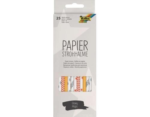 Folia Strohhalm aus Papier Glowy Magic 25 Stück, 19,7cm, Ø6mm