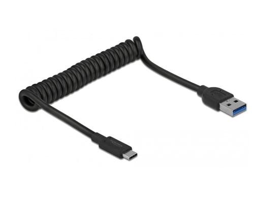 Delock USB3.1 Spiralkabel Typ A-C 30-120cm Typ-A Stecker zu Typ-C Stecker, schwarz