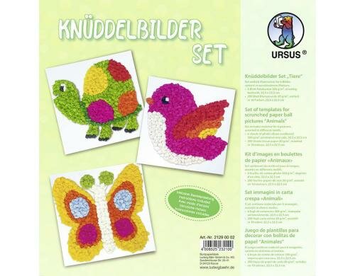 URSUS Bastelset Knüddelbilder Tiere 6 Fotokarton bedruck, 200 Bl. Blumenseide