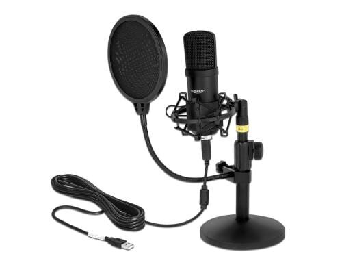 Delock USB Kondensator Mikrophon Set 2.5m USB-Kabel, schwarz, 24Bit/192Khz