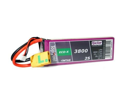 TopFuel LiPo-Akku 7.4V 3800mAh 2S 20C MTAG 140x43x15 mm, 205 g XT90/AS