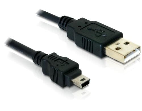 Delock USB2.0-Kabel A-MiniB: 1.5m, schwarz USB-A Stecker zu USB-B mini 5pin Stecker