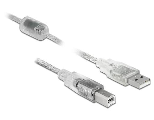 Delock USB2 Kabel A-B, 1m, transparent für USB2.0 Geräte, 480 Mbps