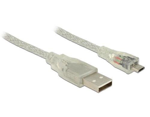 Delock USB2 Kabel A-MicroB, 2m, transparent für USB2.0 Geräte, 480 Mbps