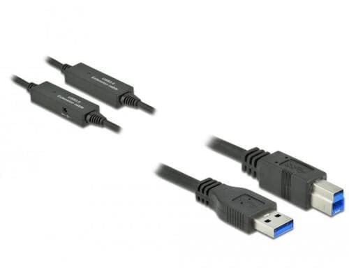 Delock USB3.2 Kabel, 10m, A-B, Schwarz bis 5Gbps, mit Signalverstärker