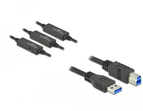 Delock USB3.2 Kabel, 15m, A-B, Schwarz bis 5Gbps, mit Signalverstärker