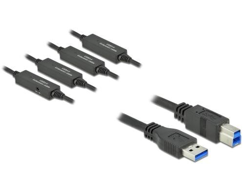 Delock USB3.2 Kabel, 20m, A-B, Schwarz bis 5Gbps, mit Signalverstärker