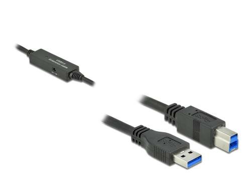 Delock USB3.2 Kabel, 5m, A-B, Schwarz bis 5Gbps, mit Signalverstärker