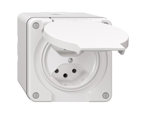 Feller NEVO Steckdose 2xT13 nass weiss, mit Steckklemmen, parallel, IPP55