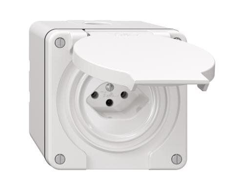 Feller NEVO Steckdose 1xT13 nass, NAP weiss, mit Steckklemmen, IP55