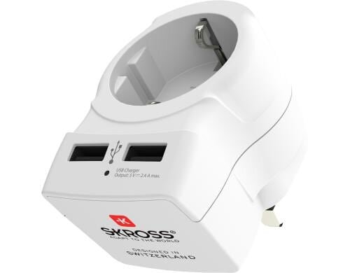 SKROSS Reiseadapter Europe to UK mit 2x USB Ladegerät