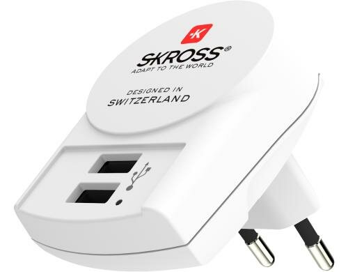 SKROSS Euro USB Charger 2 Port front 5V - 2400mA shar, 100-250V Eingangsspannung