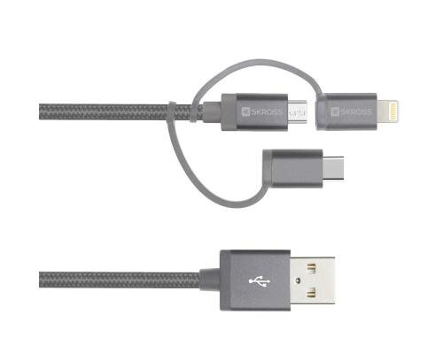SKROSS 3in1 Chargen Sync 0.3m Steel Line, 5V 3A, 480Mbps