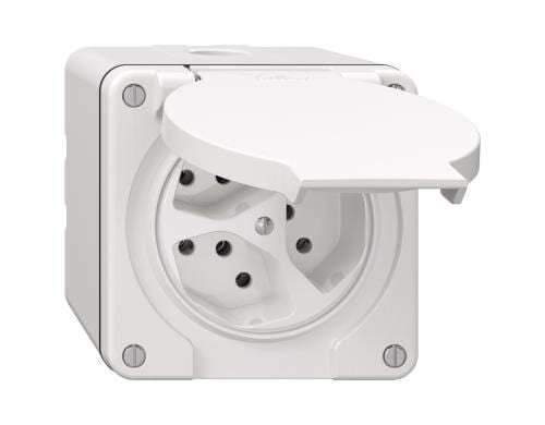 Feller NEVO Steckdose 3xT13 nass, NAP weiss, mit Steckklemmen, parallel, IPP55