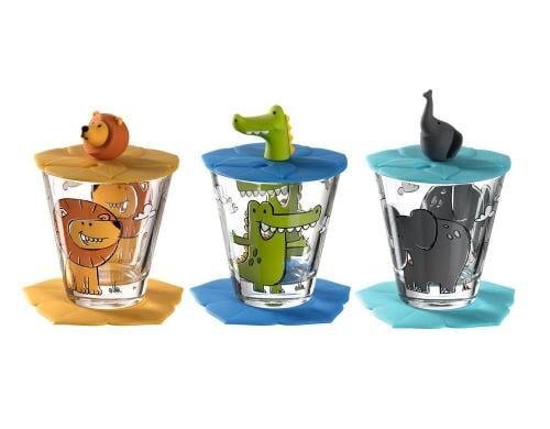 Leonardo Glas Bambini 3er Set Junge 9-teilig, D: 6cm, Glas/Silikon