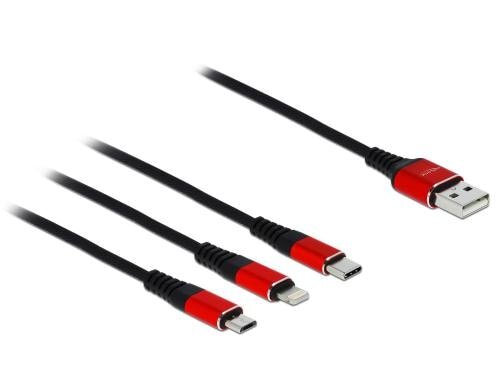 Delock USB2.0-Ladekabel 3 in 1, 30cm USB-A zu Lightning, USB Micro-B, USB-C