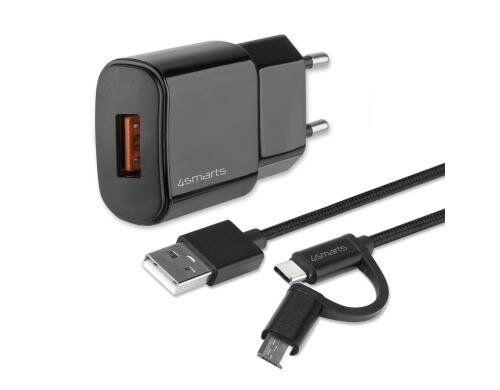4smarts VoltPlug QC3.0 18W schwarz mit ComboCord-Kabel 1,5m