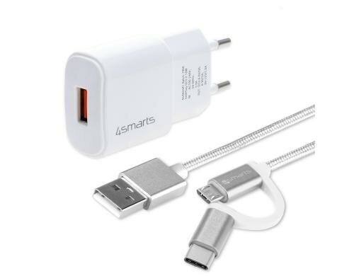 4smarts VoltPlug QC3.0 18W weiss mit ComboCord-Kabel 1,5m