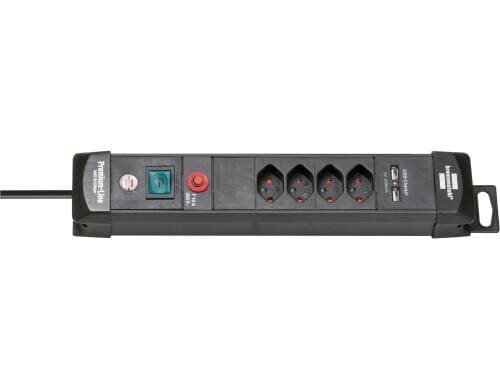 Brennenstuhl Premium-Line Steckerlieste 4xT13 und USB 3.1A, mit Schalter, schwarz