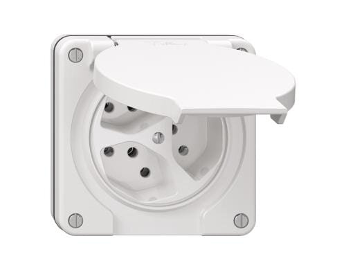 Feller NEVO Steckdose 3xT13 nass, NUP weiss, mit Steckklemmen, parallel, IPP55