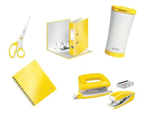 Leitz WOW Ordner Bundle gelb inkl.MiniSet Loch/Heften+Schere+Buch+Becher