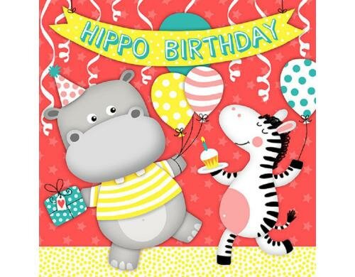 B+C Servietten Hippo Birthday 33x33 cm, 20 Stück