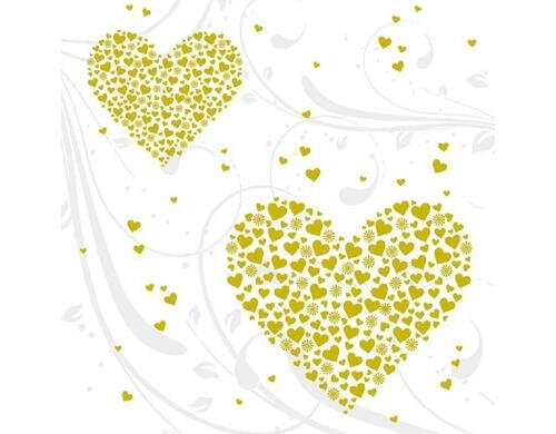 B+C Servietten Golden Hearts 33x33 cm, 20 Stück