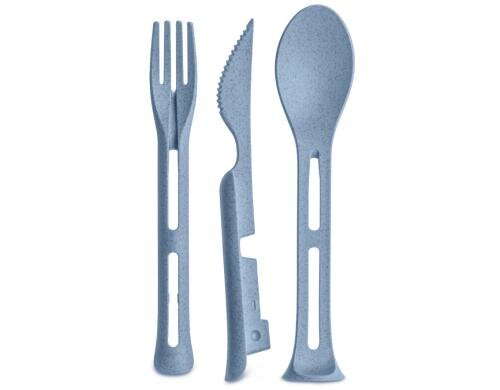 Koziol Besteckset KliKK Pocket organic blau je 1x Messer, Löffel, Gabel