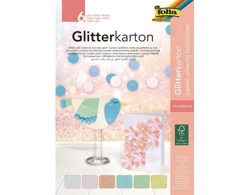 Folia Glitterkarton Pastell 6 Blatt à 300g/m2, 17.4 x 24.5 cm