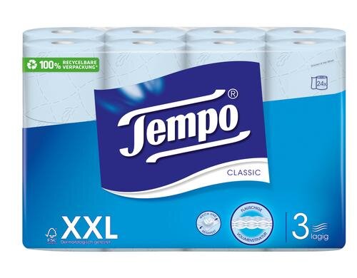 Tempo Toilettenpapier 3-lagig blau 24 Rollen à 150 Blatt 3-lagig