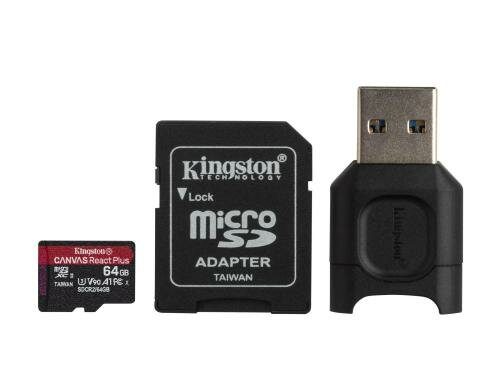 Canvas React Plus microSDXC Card 64GB UHS-II U3,les.285MB/s,schr.165MB/s,+Reader
