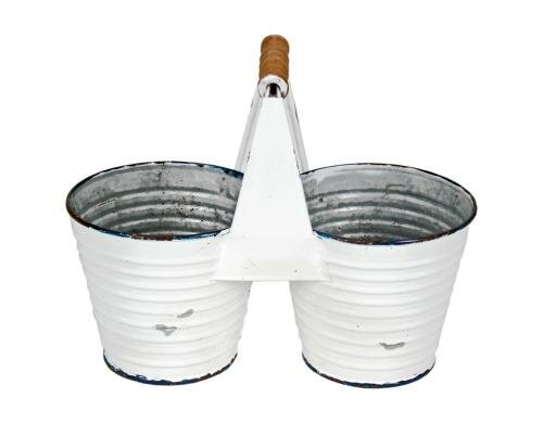 Originals Pflanzentopf, Weiss mit Henkel Metall, 25 x 12.5 x 21 cm