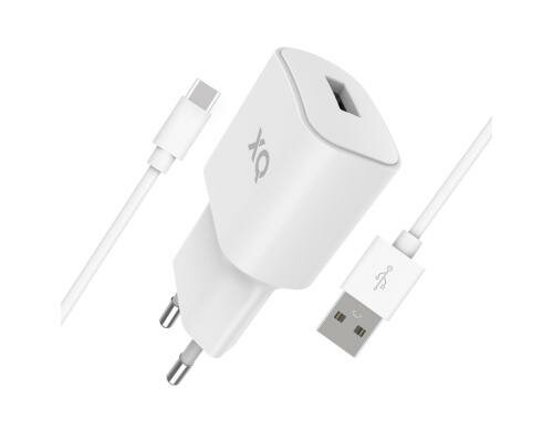 Xqisit Lagegerät single weiss USB-A 2,4A + Kabel USB-C