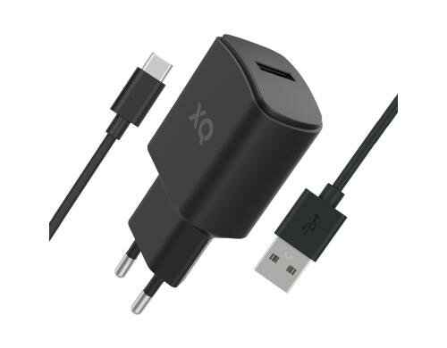 Xqisit Lagegerät single schwarz USB-A 2,4A + Kabel USB-C