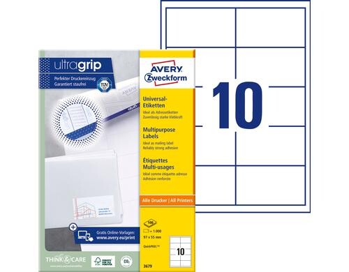 Avery Zweckform Etiketten A4, 97 x 55 mm Packung zu 100 Blatt / 1000 Etiketten