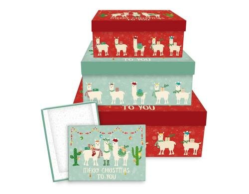 B+C Geschenkbox X-Mas Lamas 4-teilig, Druck innen und aussen