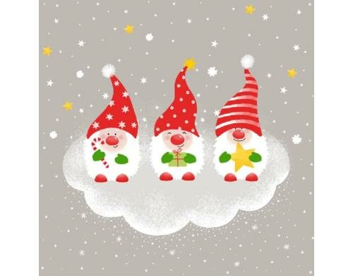 B+C Weihnachtsservietten Wichteltrio Grösse 33x33cm, 20 Stück, 3-lagig