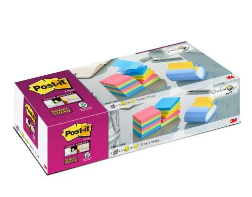3M Z-Notes Spender 76x76mm, inkl. 12 Blöcke diverse Farben