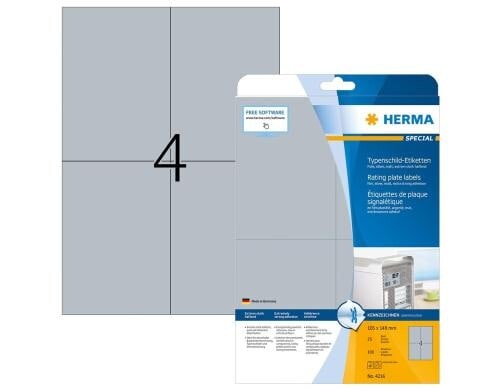 Herma Typenschild-Etiketten 4216 105 x 148 100 Etiketten, A4, 25 Blatt, silber