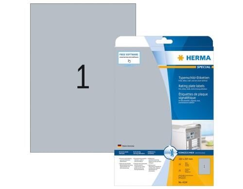 Herma Typenschild-Etiketten 4224 210 x 297 25 Etiketten, A4, 25 Blatt, silber