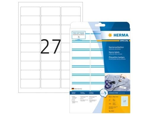 Herma Namens-Etiketten 4513 63.5x29.6 540 Etiketten, A4, 20 Blatt, blau