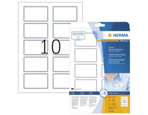 Herma Namens-Etiketten 4591 80x50 mm 100 Etiketten, A4, 10 Blatt, blauer Rand