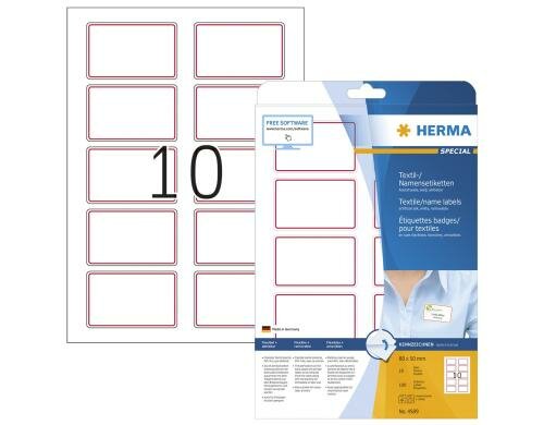 Herma Namens-Etiketten 4589 80x50 mm 100 Etiketten, A4, 10 Blatt, roter Rand