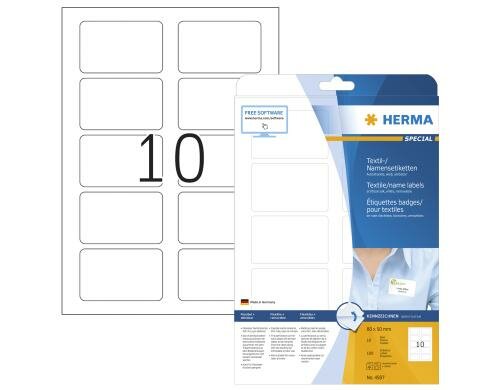 Herma Namens-Etiketten 4587 80x50 mm 100 Etiketten, A4, 10 Blatt, weiss