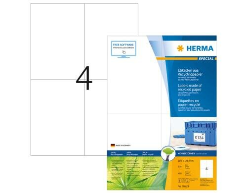 Herma Universaletiketten Recycling 10829 400 Etiketten, A4, 100 Blatt, 105 x 148 mm